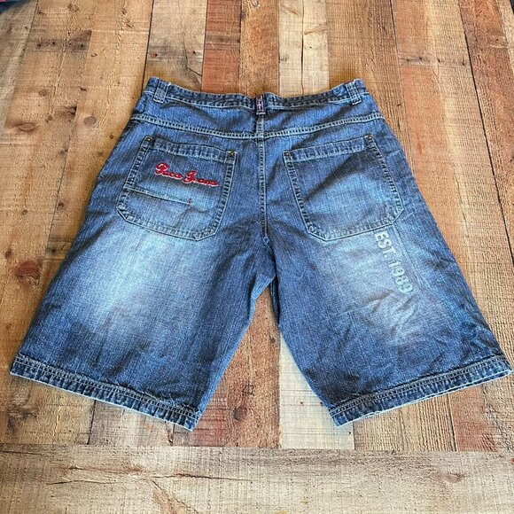 Vintage Y2K Poco Jeans Denim Cargo Shorts Size 40 Embroidered Logo & Pockets - Picture 5 of 13